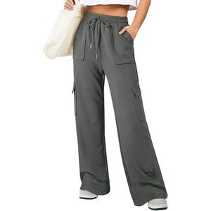 Fleece High Waisted Wide Leg Baggy Sweat Pants, MEDIUM, 24J-173B001